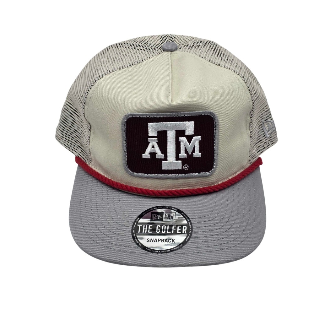New Era Golfer Texas A&M Aggies Patch Rope Snapback Trucker Hat Cap Beige Grey